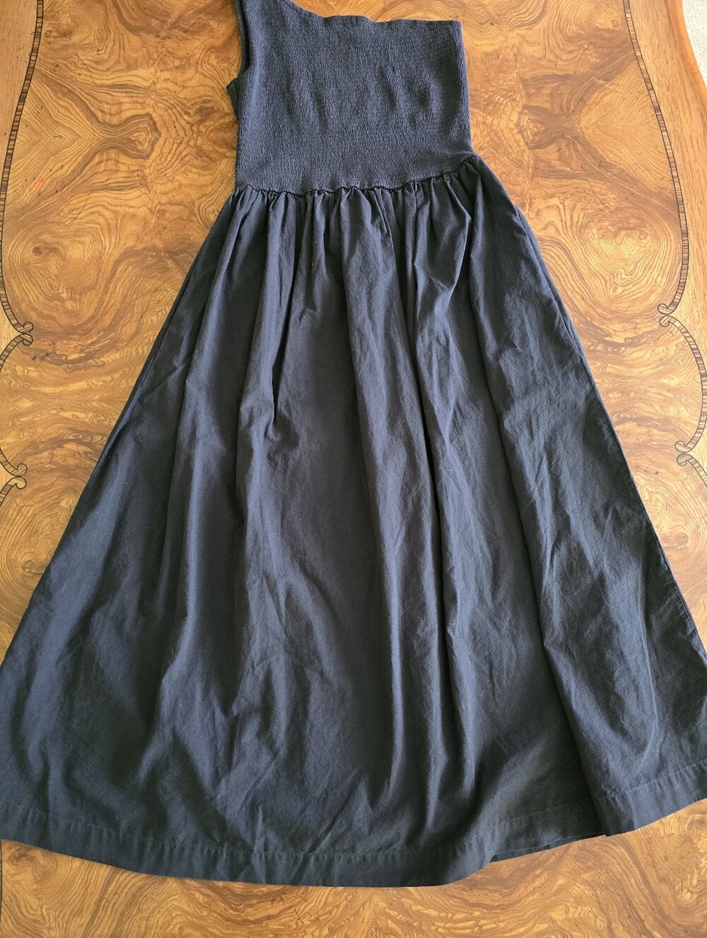 Nation LTD One Shoulder Smocked Pima Cotton Midi Dress Black Womens Size XS - Picture 5 of 8